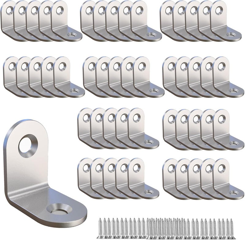 Aufuga Corner Brace, L Bracket, Corner Brackets of Stainless Steel,Small Angle Support for Home Improvement, Metal Iron Braces for Wood (Silver_1x1x0.6inch_50pcs) - Image 1
